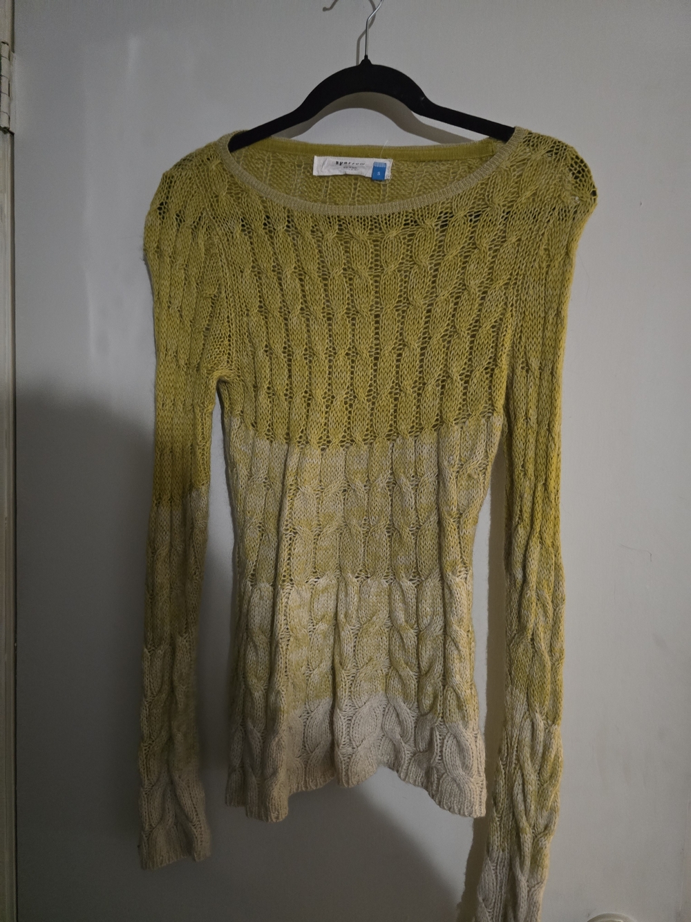 sparrow Yellow-to-Cream Ombre Cable Knit Scoop Neck Sweater